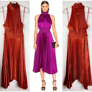 A.L.C. Rust and Purple Pleated Midi Dress